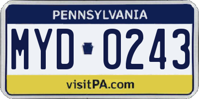 PA license plate MYD0243
