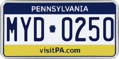 PA license plate MYD0250