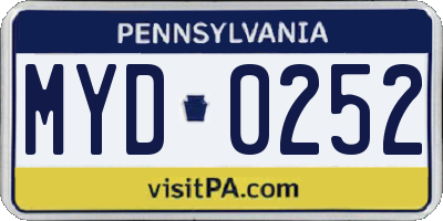 PA license plate MYD0252