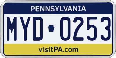 PA license plate MYD0253
