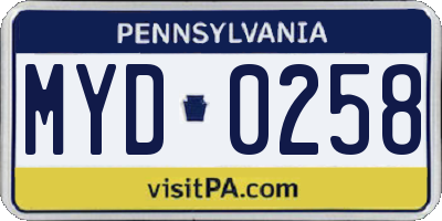 PA license plate MYD0258