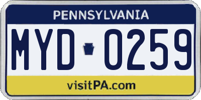PA license plate MYD0259