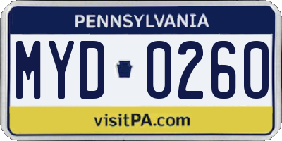 PA license plate MYD0260