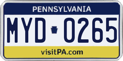 PA license plate MYD0265