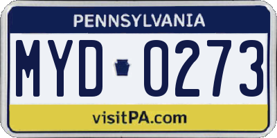 PA license plate MYD0273