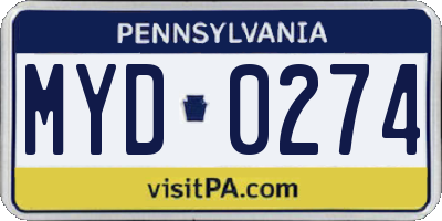 PA license plate MYD0274
