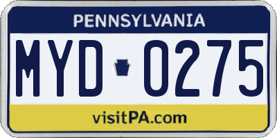 PA license plate MYD0275