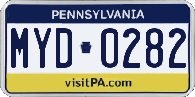 PA license plate MYD0282