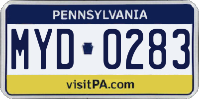 PA license plate MYD0283