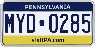 PA license plate MYD0285