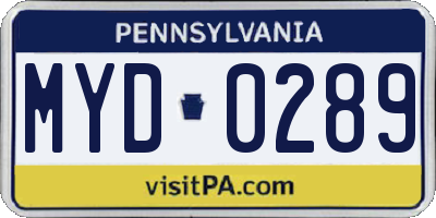 PA license plate MYD0289