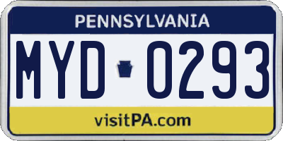 PA license plate MYD0293