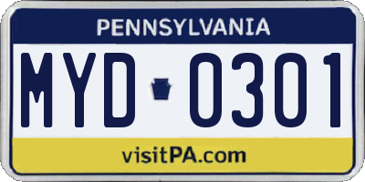 PA license plate MYD0301