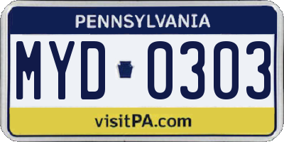 PA license plate MYD0303
