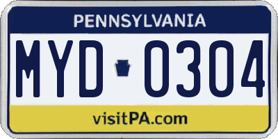 PA license plate MYD0304