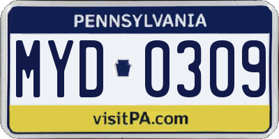 PA license plate MYD0309