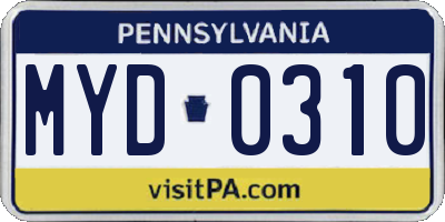 PA license plate MYD0310