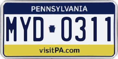 PA license plate MYD0311