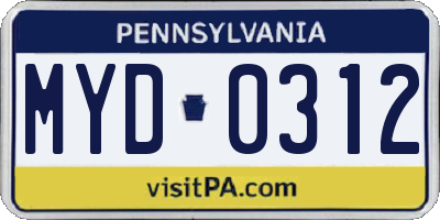 PA license plate MYD0312