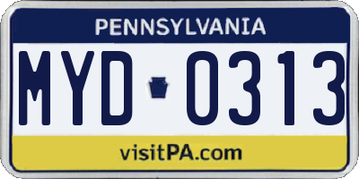 PA license plate MYD0313
