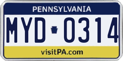 PA license plate MYD0314