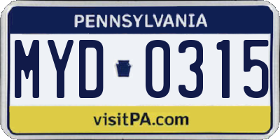 PA license plate MYD0315