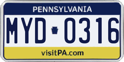 PA license plate MYD0316