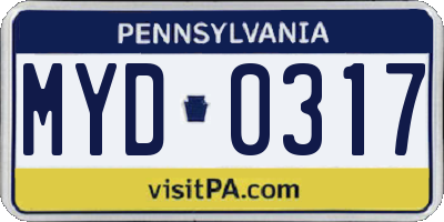PA license plate MYD0317