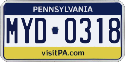 PA license plate MYD0318
