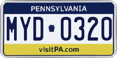 PA license plate MYD0320