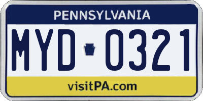 PA license plate MYD0321