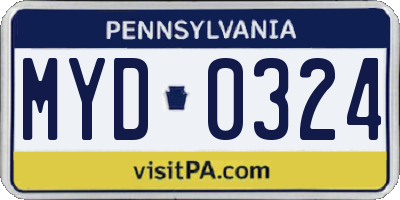 PA license plate MYD0324