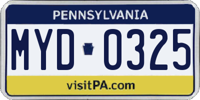 PA license plate MYD0325