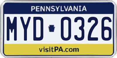 PA license plate MYD0326