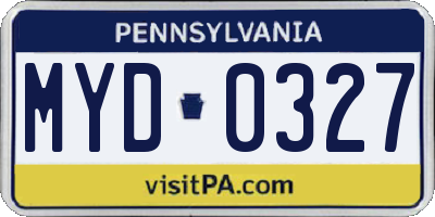 PA license plate MYD0327
