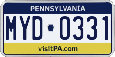 PA license plate MYD0331