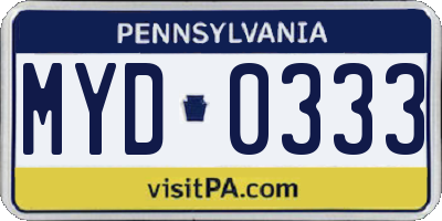 PA license plate MYD0333