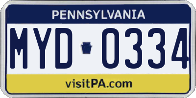 PA license plate MYD0334