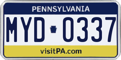 PA license plate MYD0337
