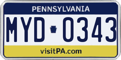 PA license plate MYD0343