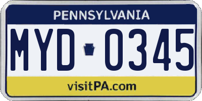 PA license plate MYD0345