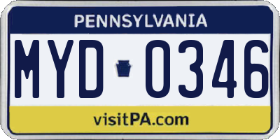 PA license plate MYD0346