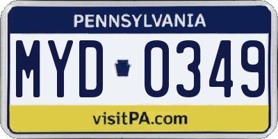 PA license plate MYD0349