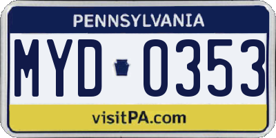 PA license plate MYD0353
