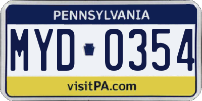 PA license plate MYD0354