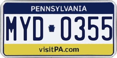 PA license plate MYD0355