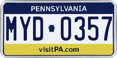 PA license plate MYD0357