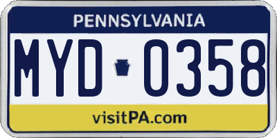 PA license plate MYD0358