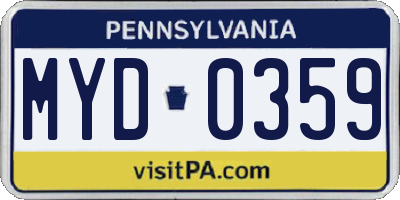 PA license plate MYD0359