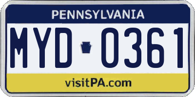 PA license plate MYD0361